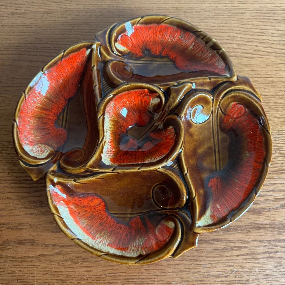 Maurice of California IM 99 Chip Dip Serving Tray‎ Brown Orange Lava Glaze MCM
